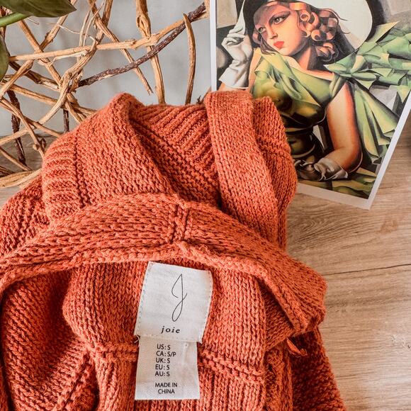 J by Joie, Loosely Woven Cardigan Sweater in Burnt Orange Autumn Tone-Size Small - Picture 7 of 11